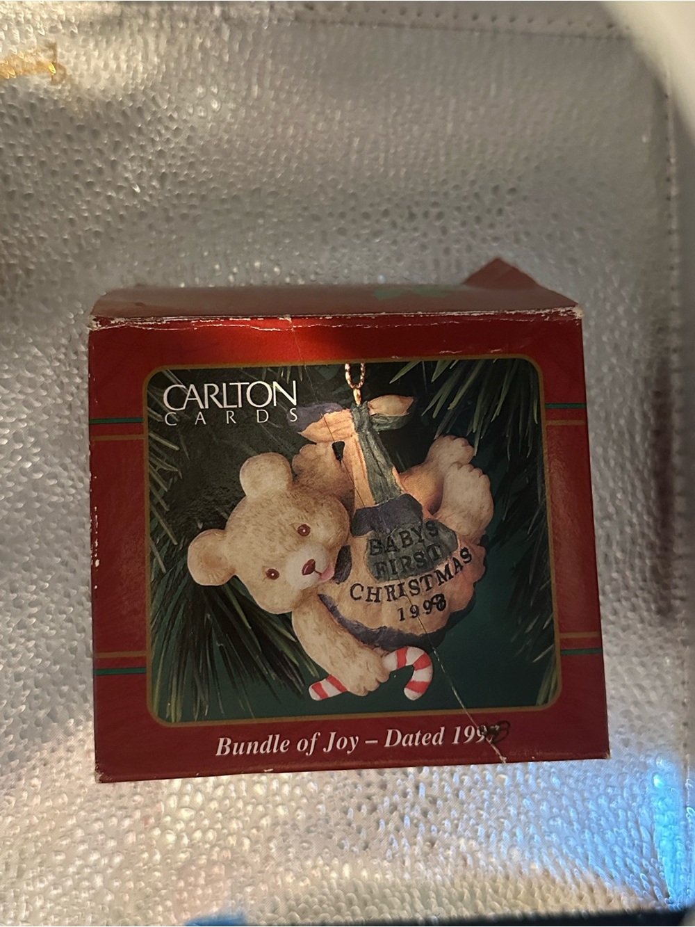 C2- Carlton Cards Red Teddy Bear Christmas Ornament - 'Bundle of Joy'